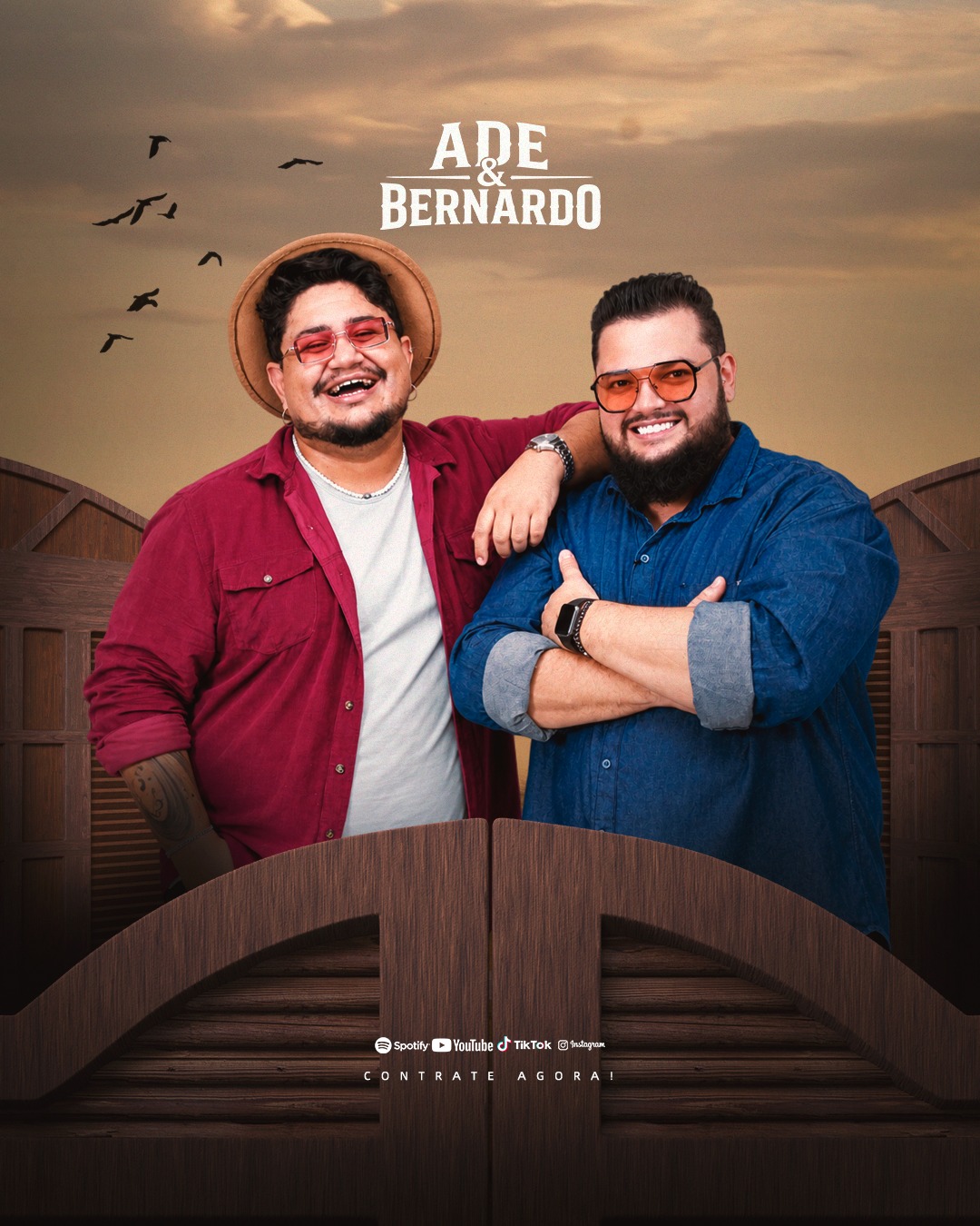 Ade & Bernardo em foto oficial com a chamada Contrate agora